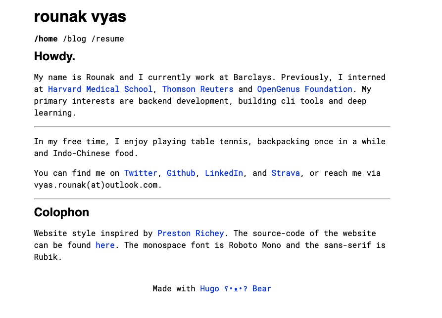 rounakvyas.me screenshot