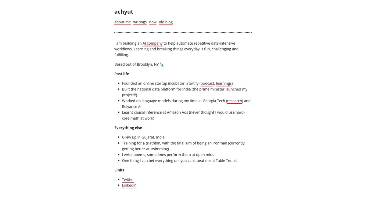 Screenshot of achyut.bearblog.dev