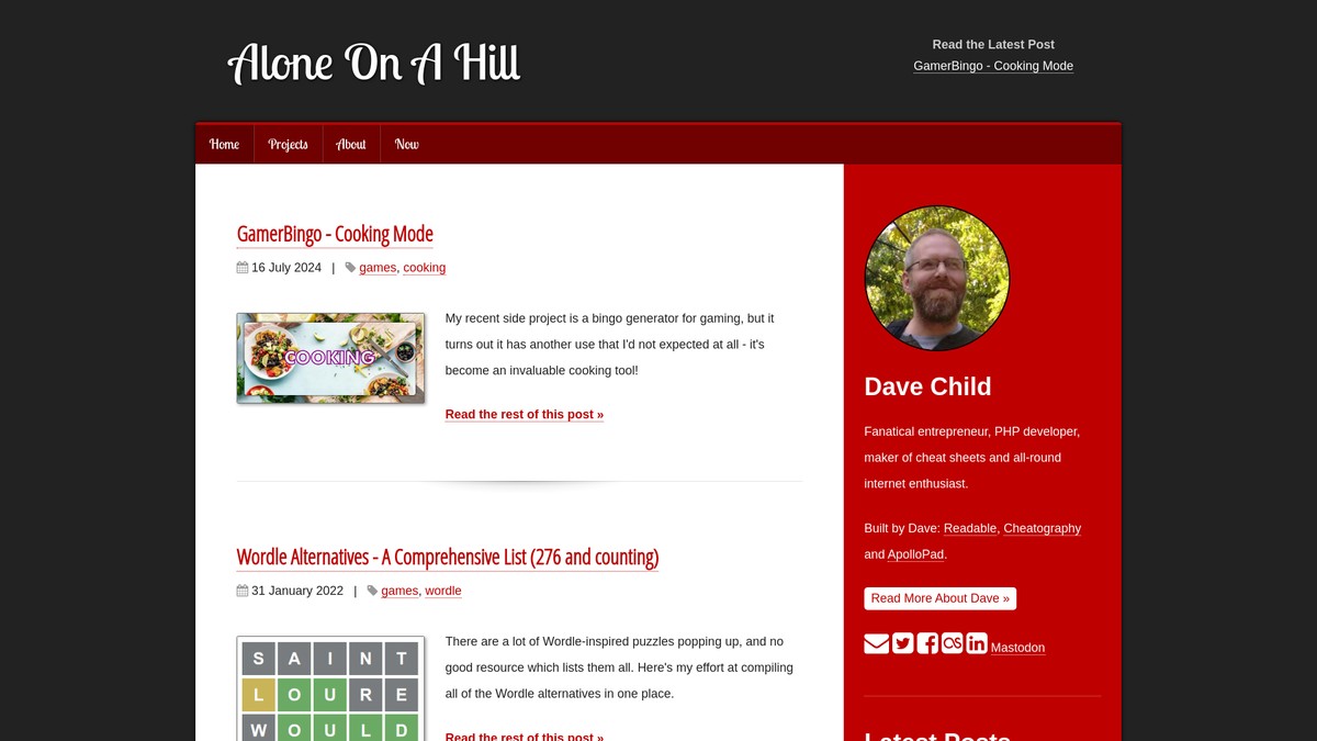 aloneonahill.com screenshot