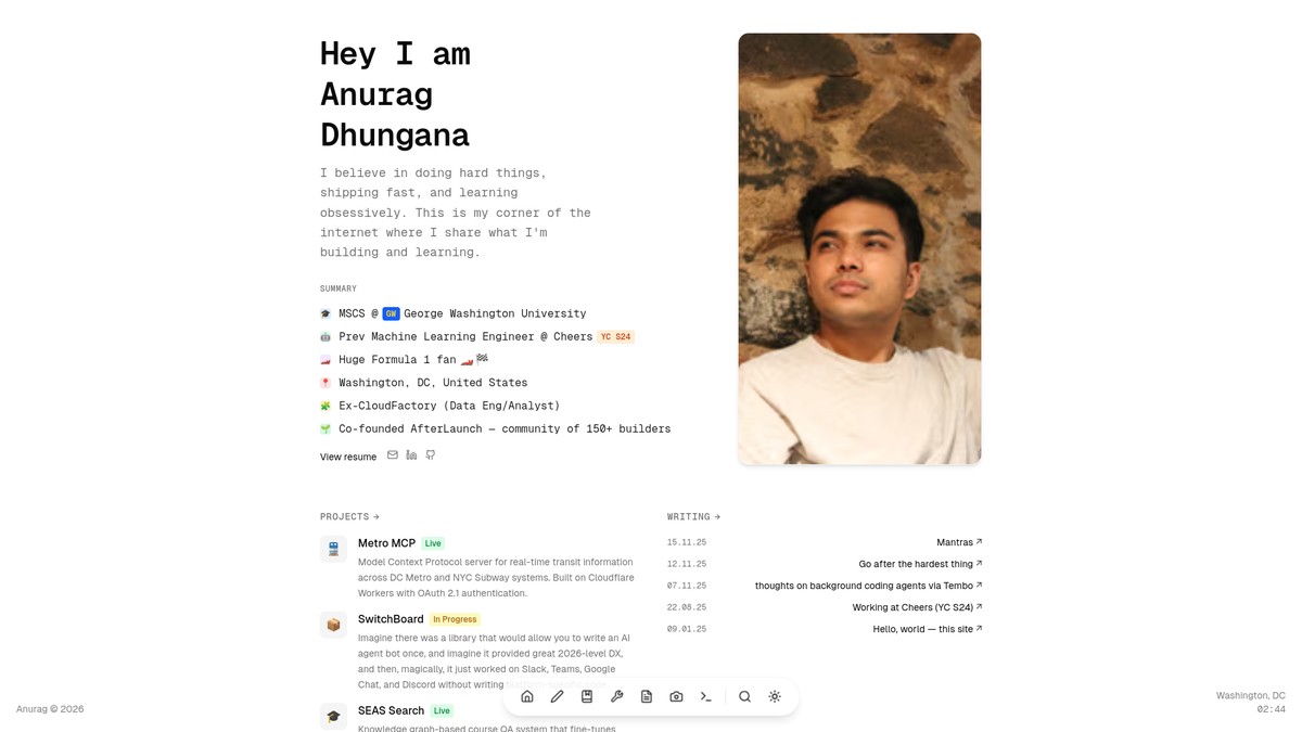 Screenshot of anuragd.me