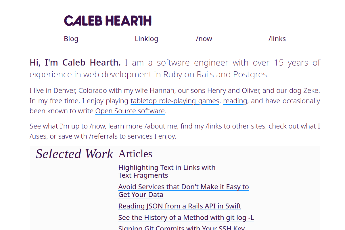 calebhearth.com screenshot