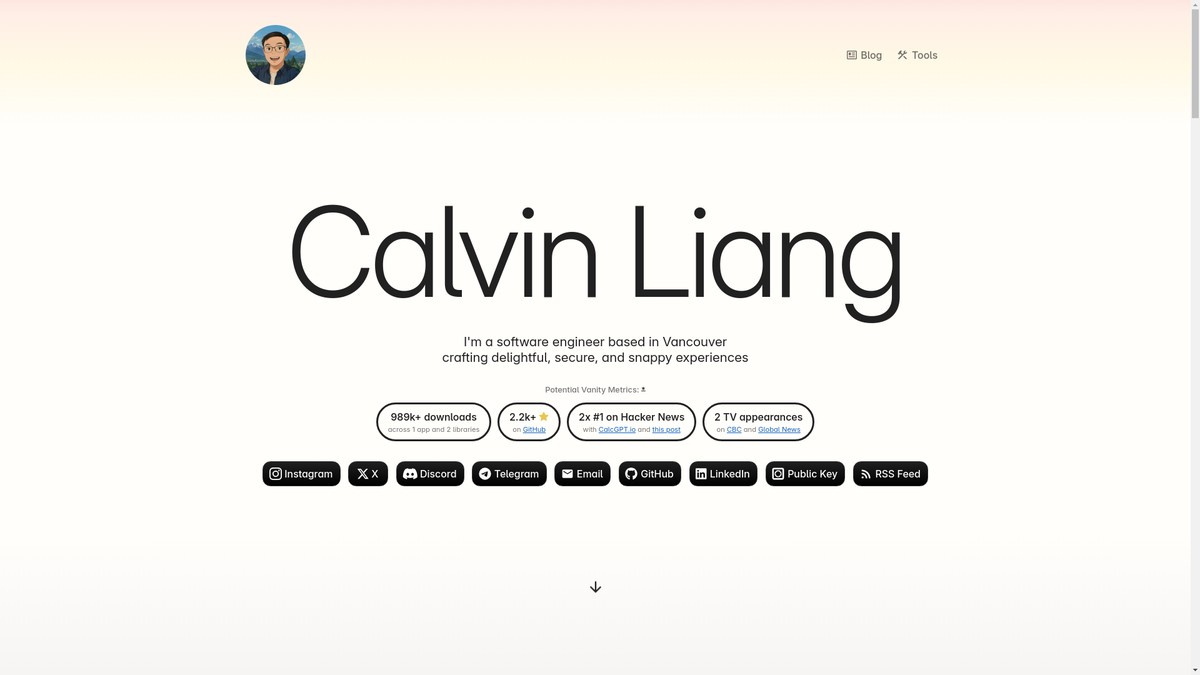 Screenshot of calvin.sh