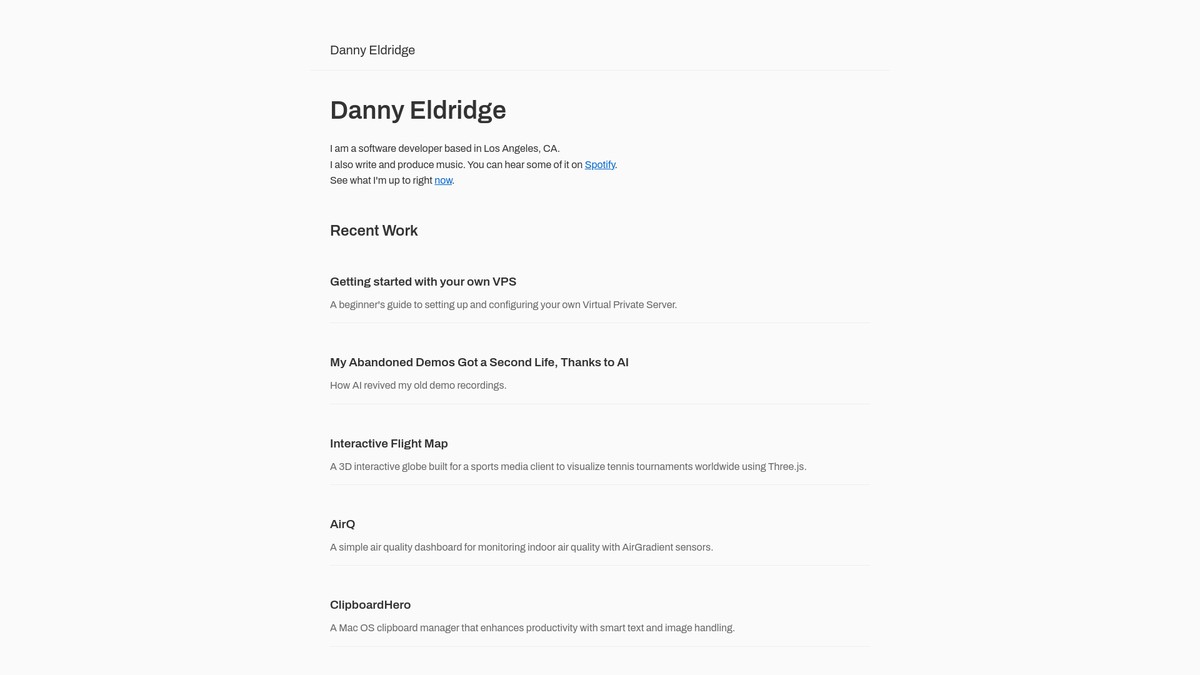 dannyeldridge.com screenshot