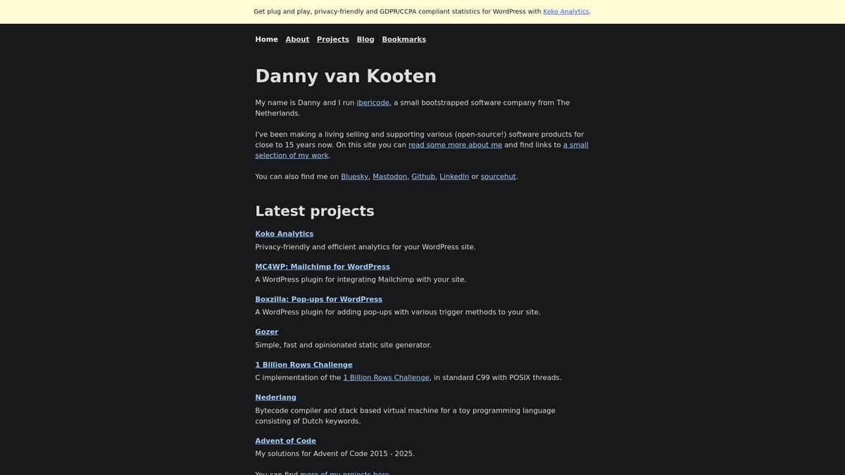 dannyvankooten.com screenshot