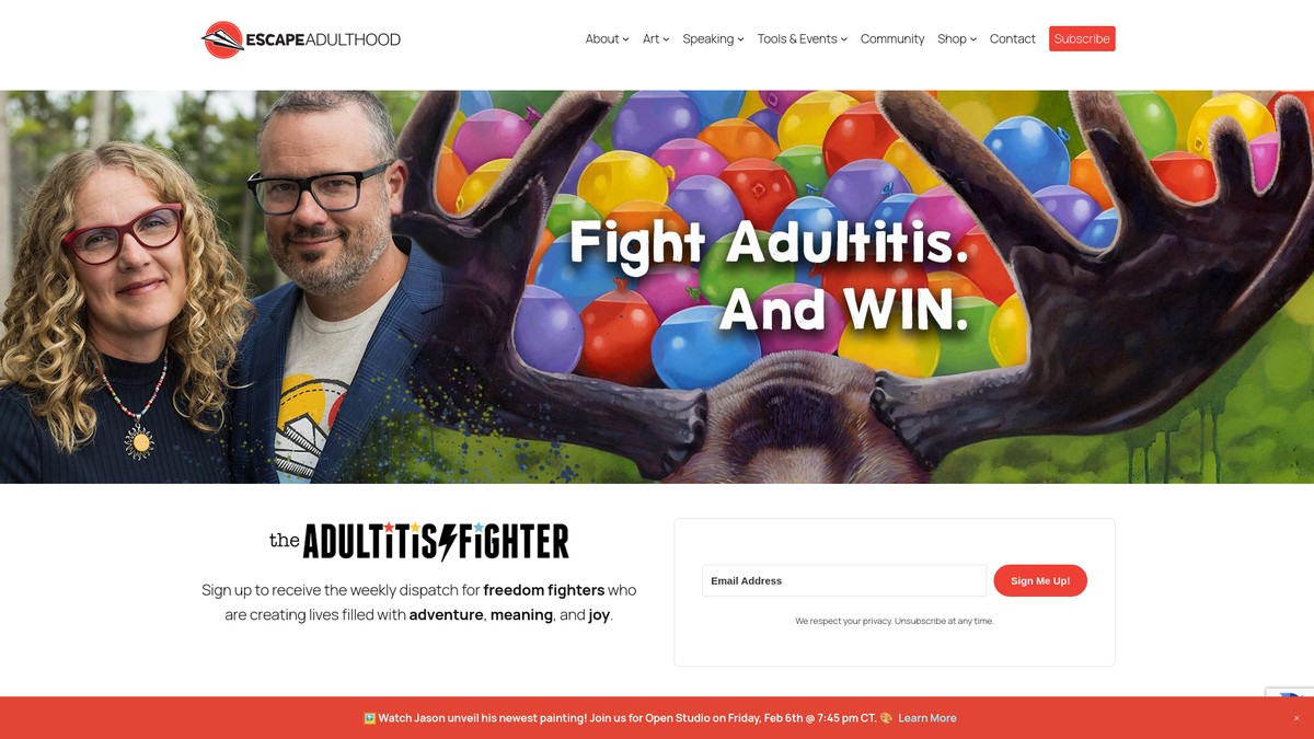 escapeadulthood.com screenshot