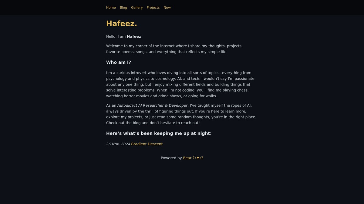 Screenshot of hafeez.bearblog.dev