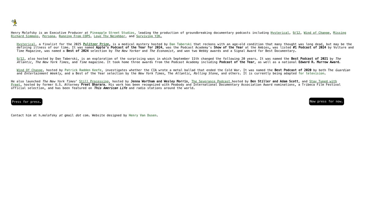 henrymolofsky.com screenshot