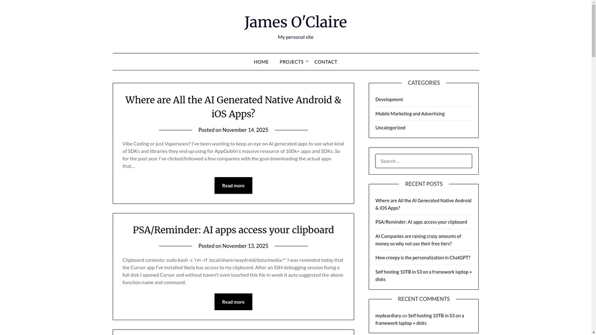 jamesoclaire.com screenshot