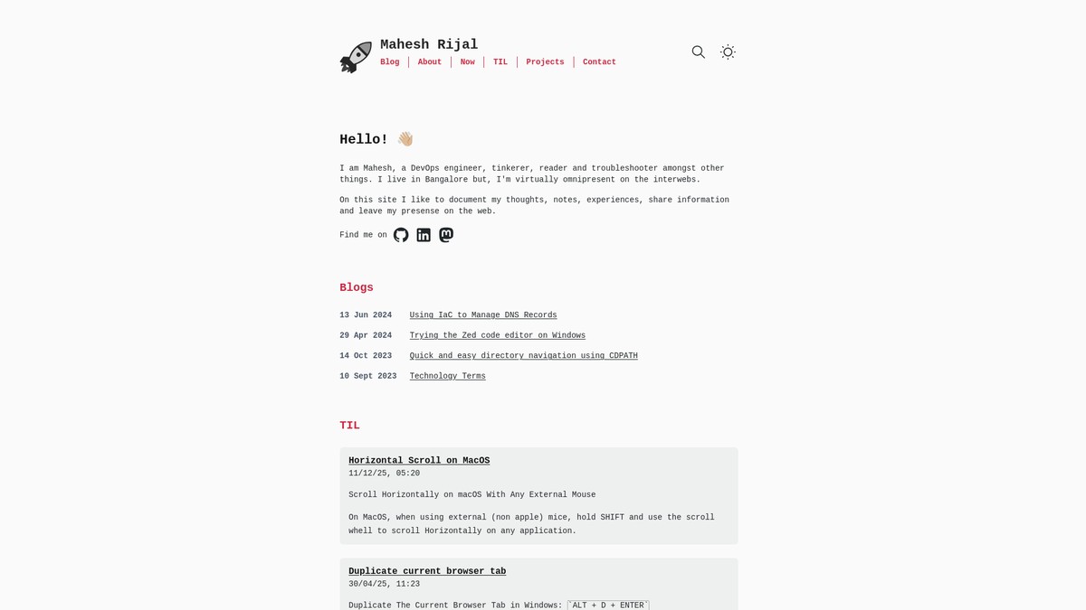 Screenshot of maheshrijal.com