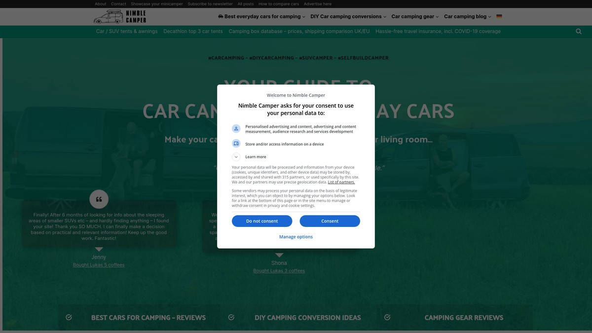 Screenshot of nimblecamper.com