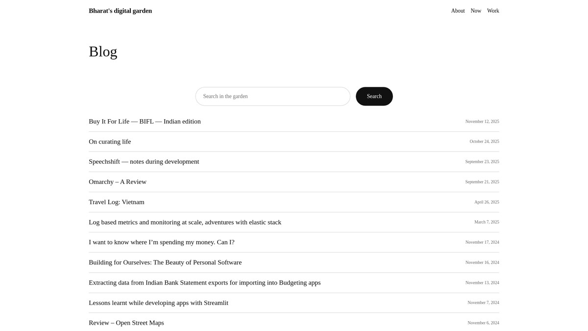 Screenshot of notes.bharatkalluri.com