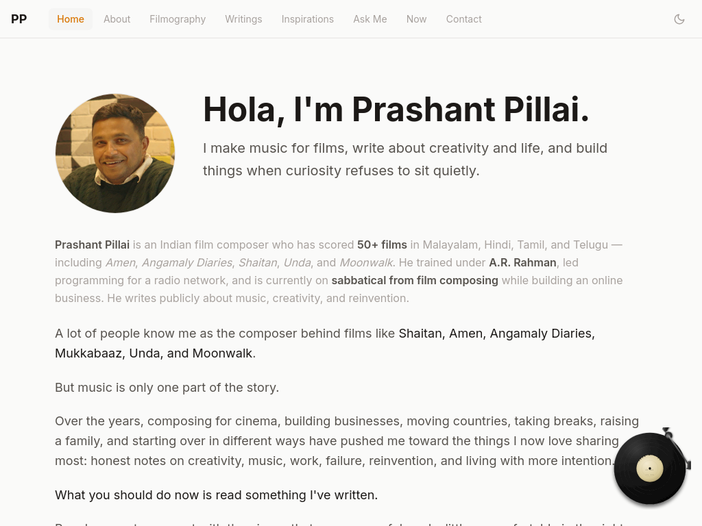 Screenshot of prashantpillai.com