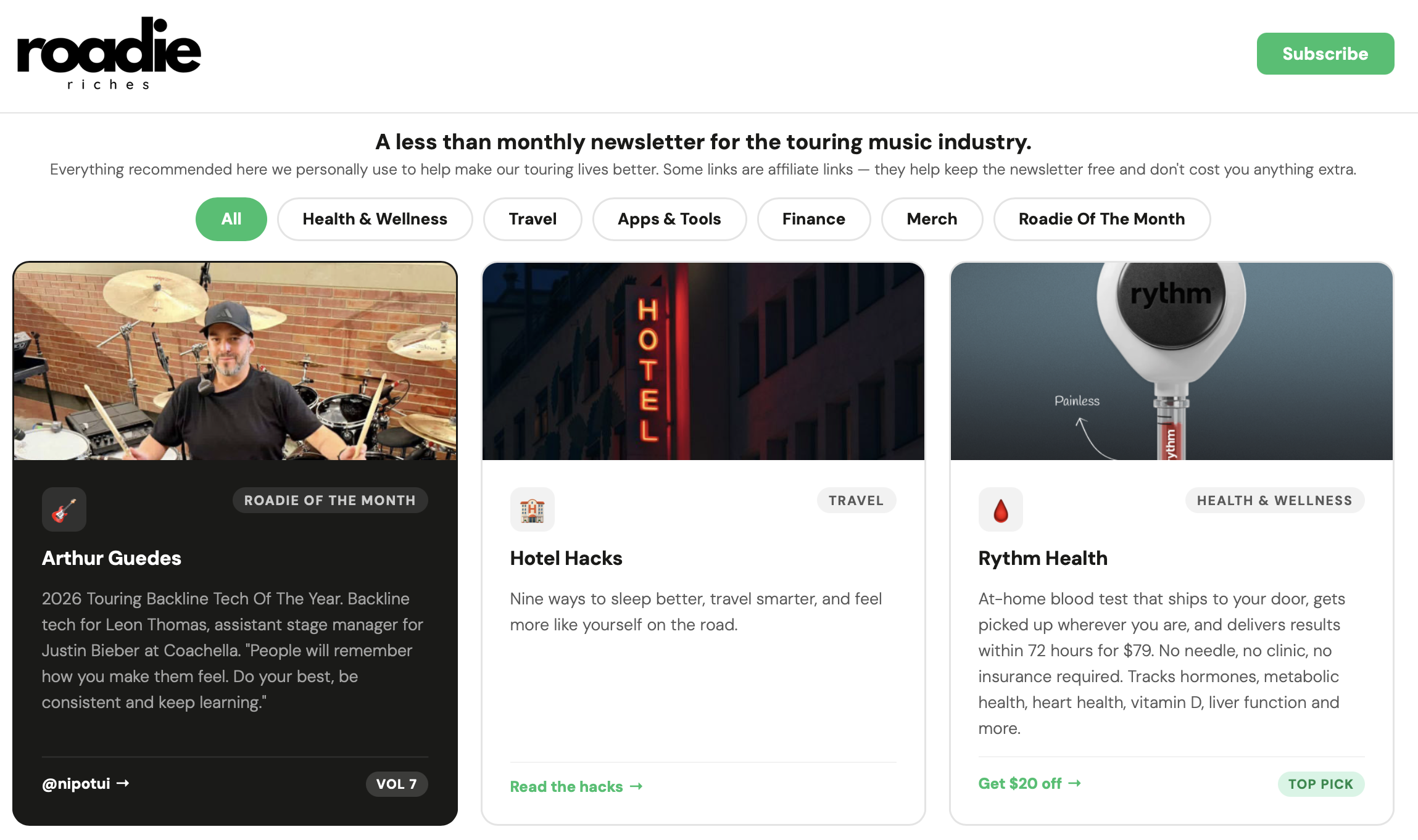 roadieriches.com screenshot