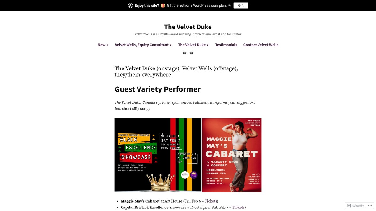 Screenshot of thevelvetduke.com
