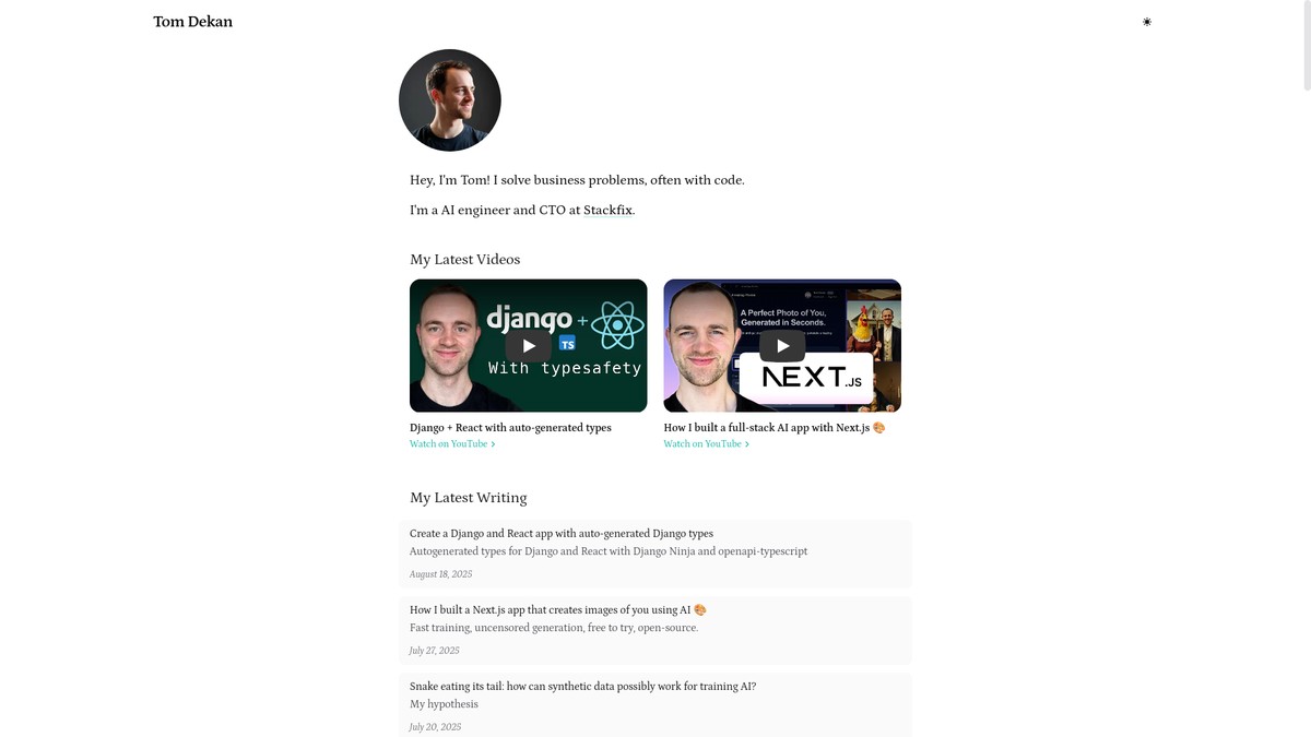 tomdekan.com screenshot