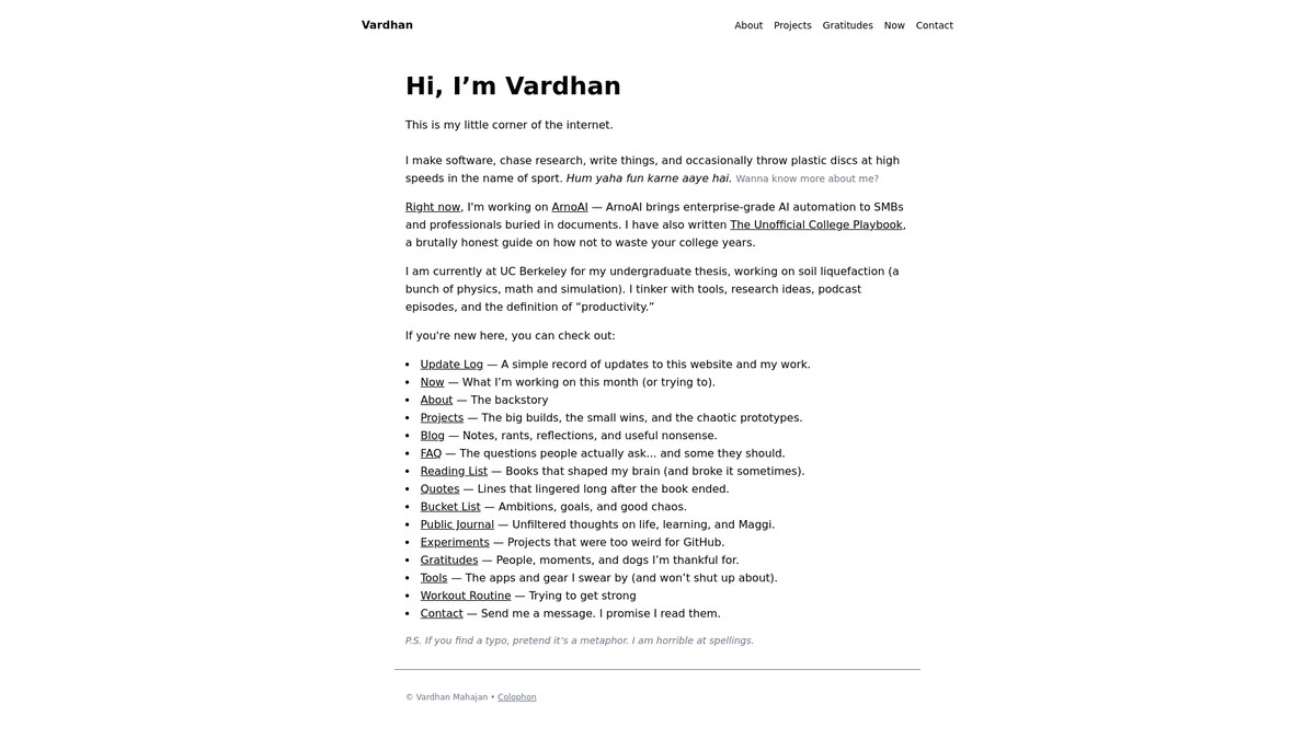 vardhanmahajan.com screenshot