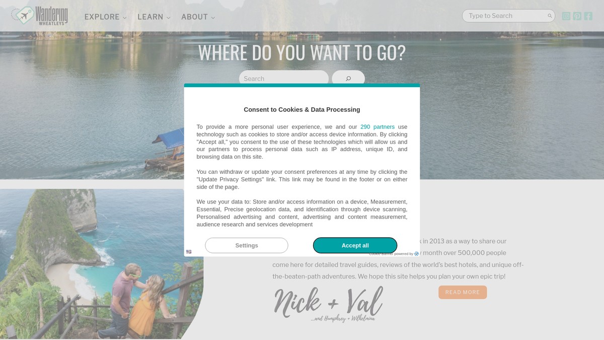 Screenshot of wanderingwheatleys.com